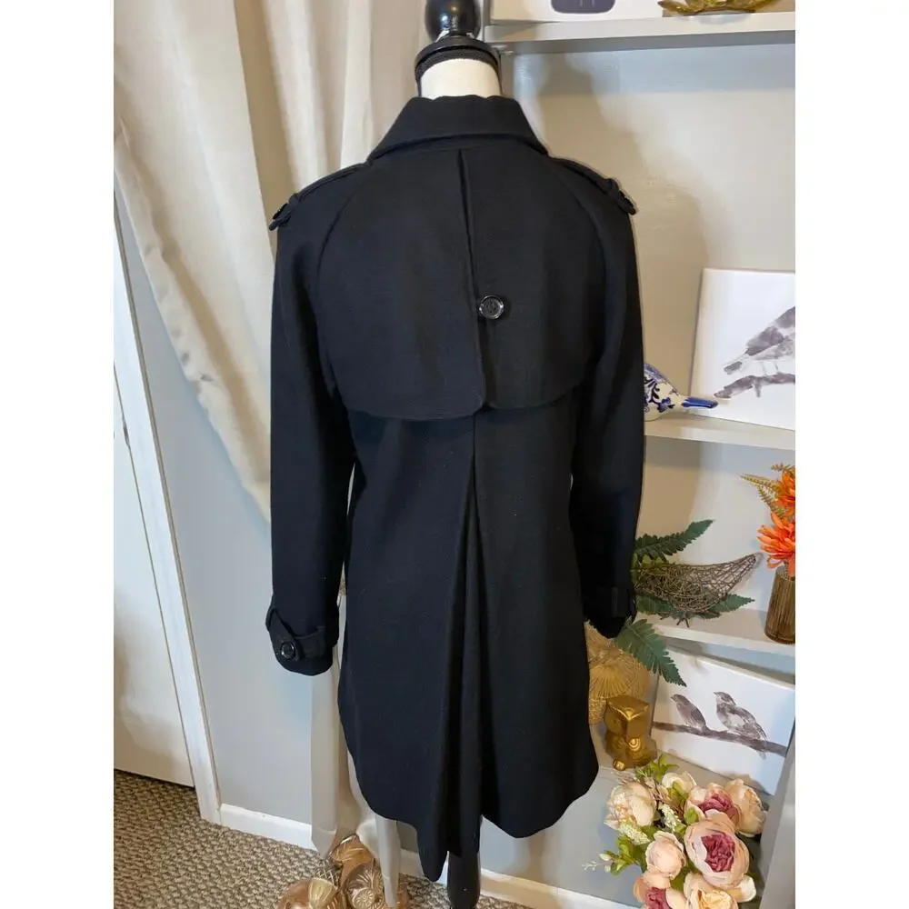 Calvin Klein GUC size 2 Black Double Breasted Wool Blend Button Down Trench Coat